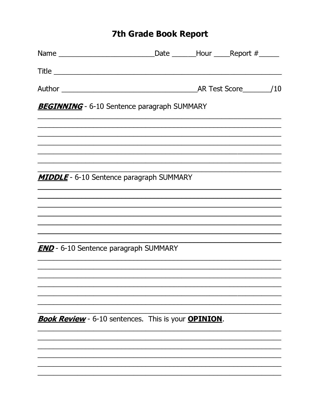 7Th Grade Book Report Outline Template | Kid Stuff | Book Inside Middle School Book Report Template