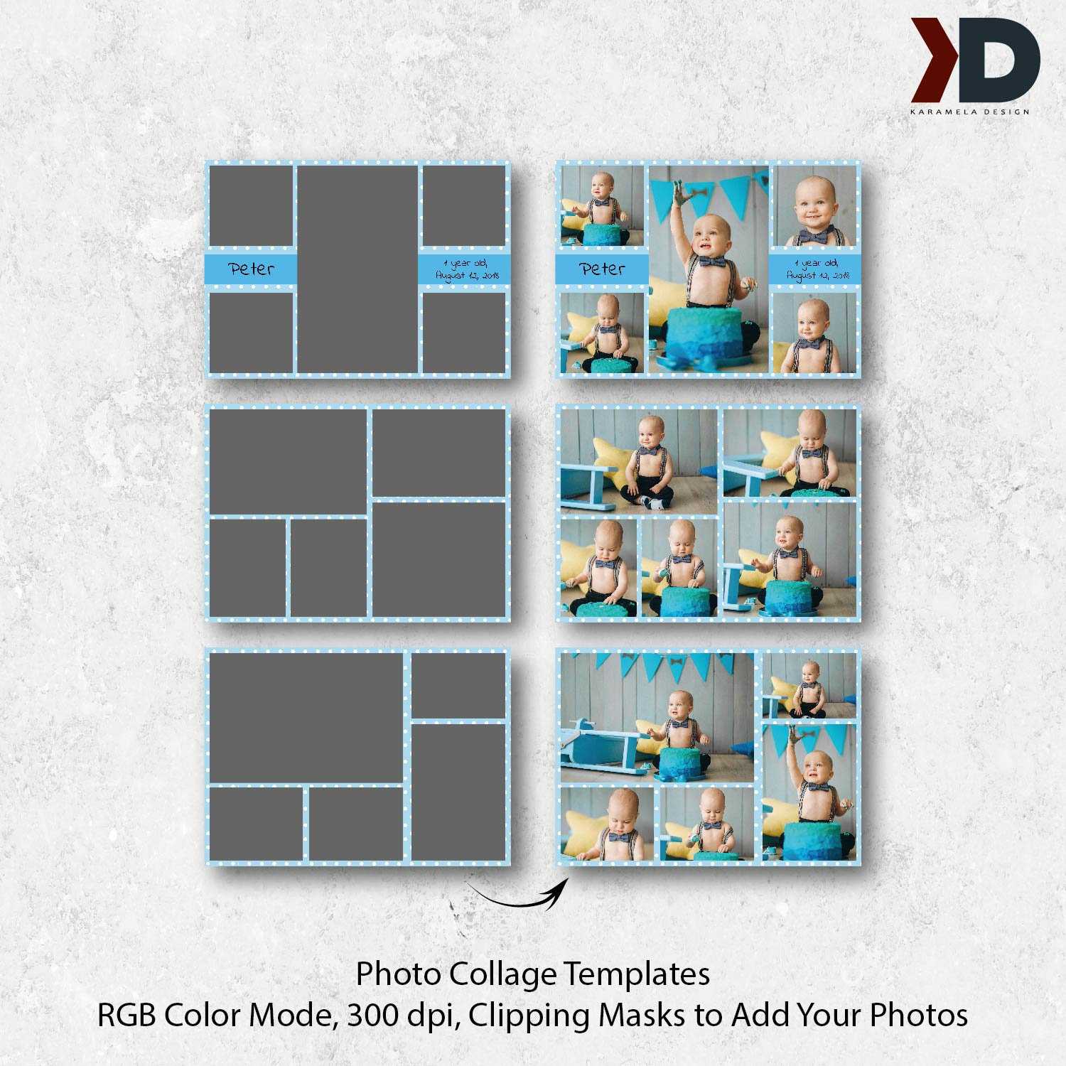 7X5 Photo Collage Card Templates, First Birthday, Birthday Collages, Cake  Smash, Digital Collage Board, Photo Template, Photography Template In Birthday Card Collage Template