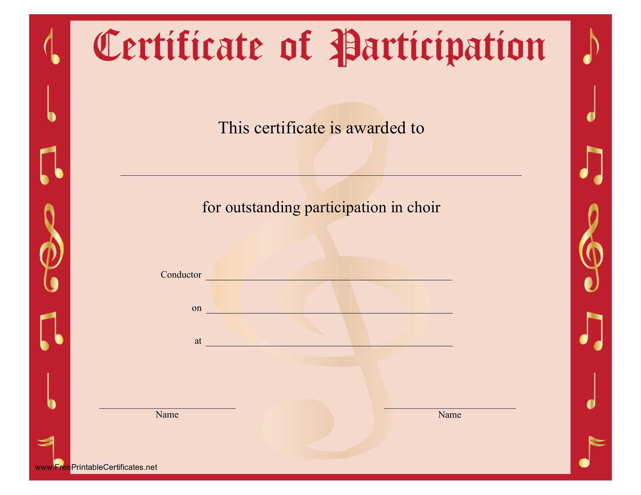 8+ Free Choir Certificate Of Participation Templates – Pdf With Choir Certificate Template