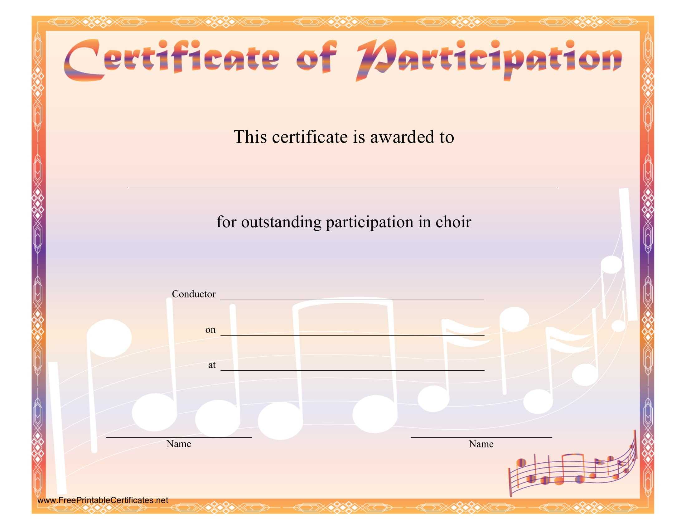 8+ Free Choir Certificate Of Participation Templates - Pdf With Regard To Choir Certificate Template