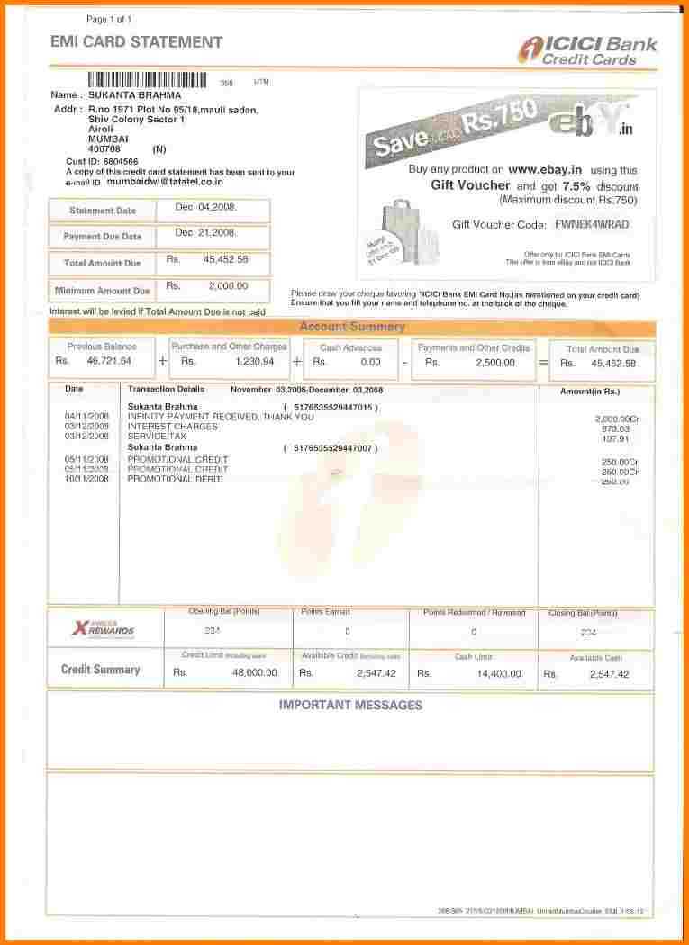 8+ Icici Credit Card Statement | Free Invoice Letter Intended For Credit Card Statement Template