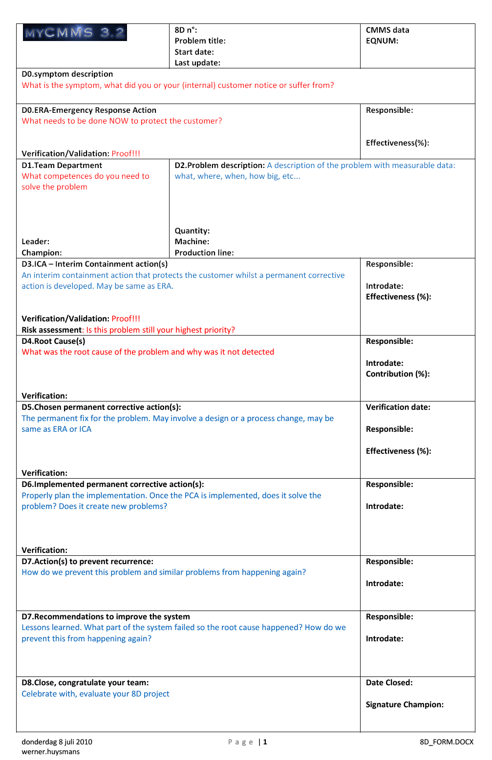 8D Corrective Action Report Template With 8D Report Format Template