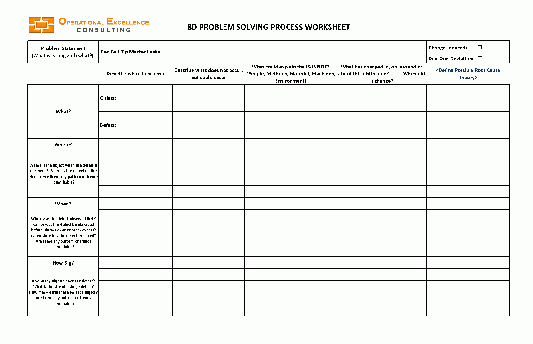 8d problem solving worksheet example