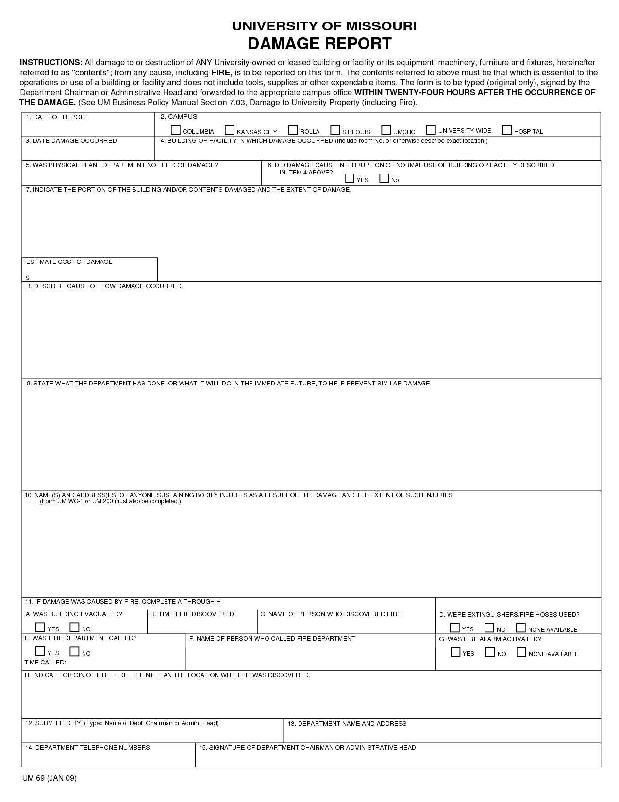 9+ Damage Report Example – Pdf | Examples In Fault Report Template Word