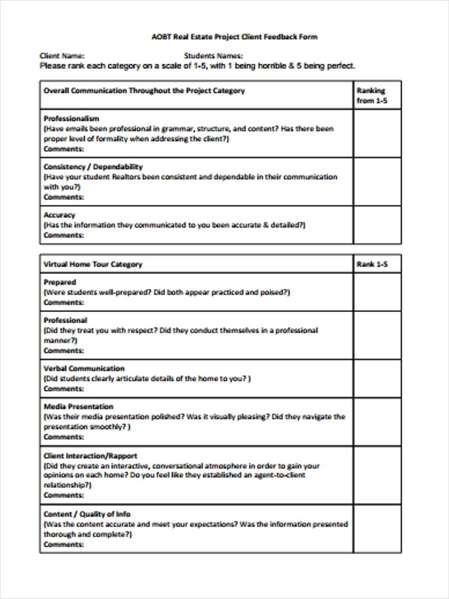 9 Project Feedback Form Templates For Presentation Client Regarding Student Feedback Form Template Word