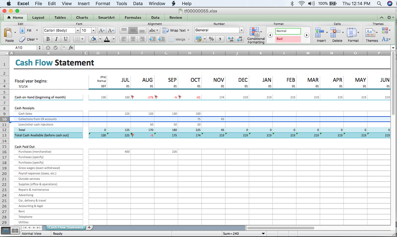 A Beginner's Cash Flow Forecast: Microsoft's Excel Template With Cash Position Report Template