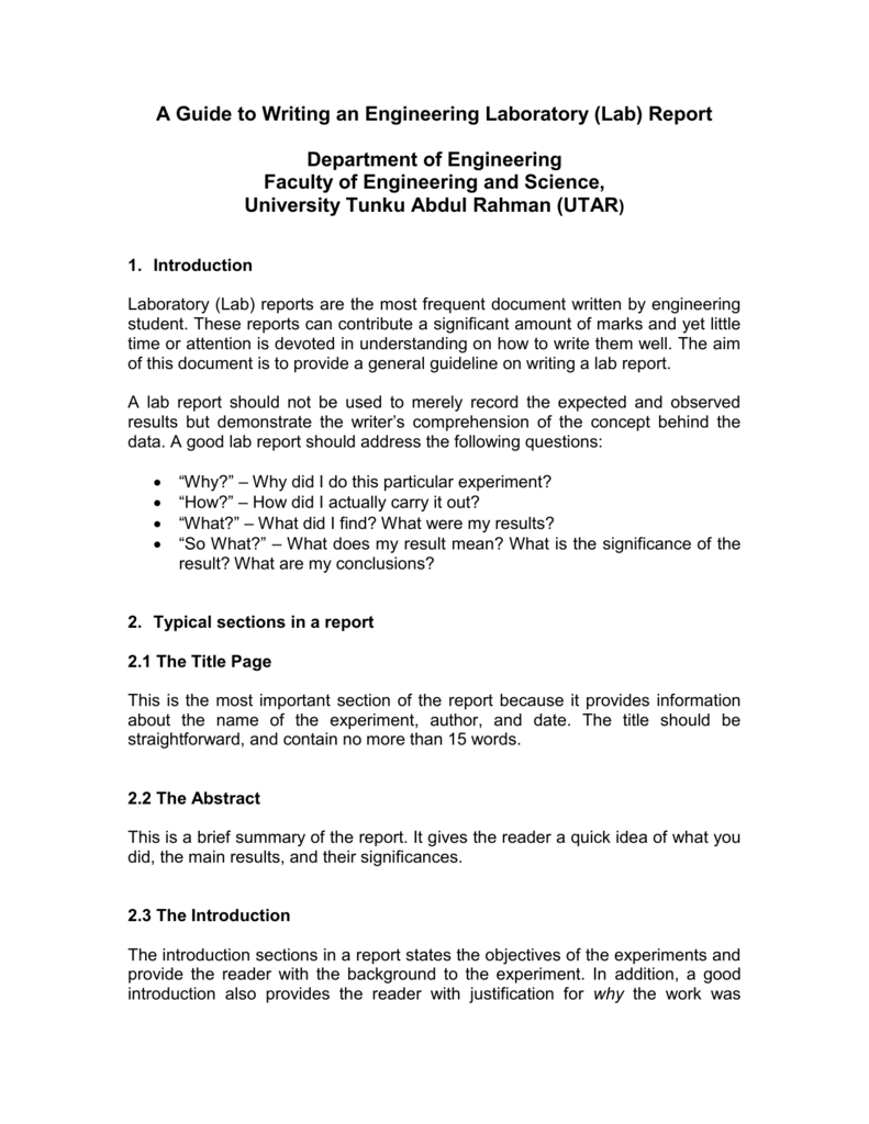 A Guide To Writing An Engineering Laboratory (Lab) Report For Engineering Lab Report Template