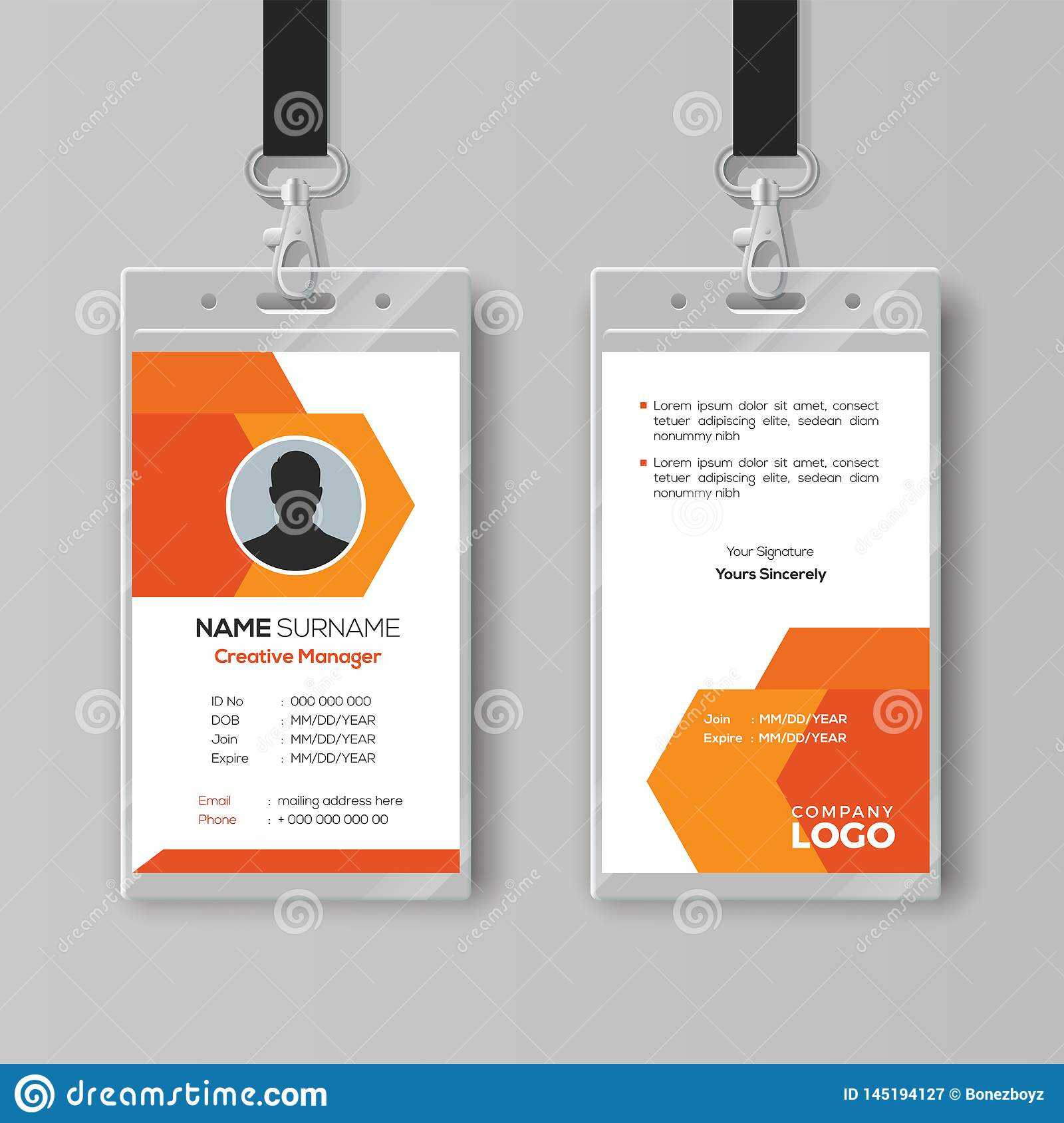 Abstract Orange Id Card Design Template Stock Vector In Company Id Card Design Template