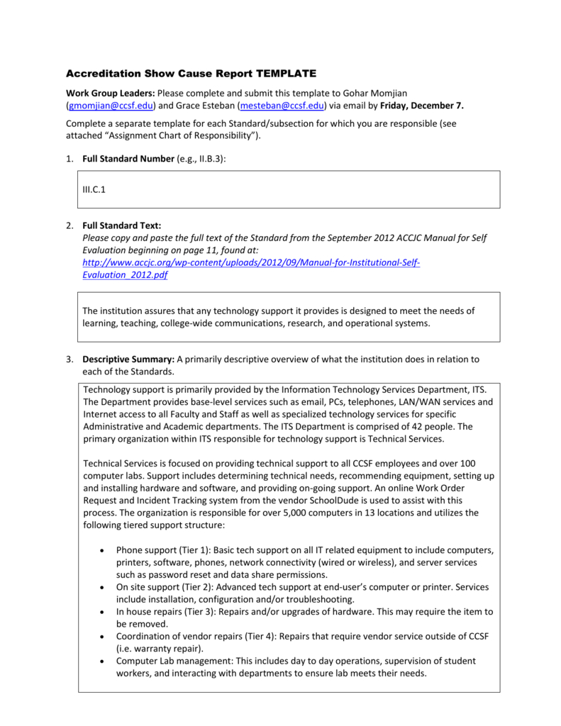 Accreditation Show Cause Report Template Work Group Leaders Inside Evaluation Summary Report Template