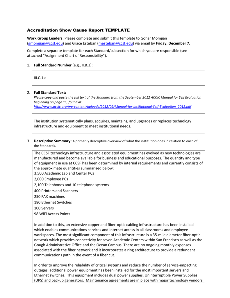 Accreditation Show Cause Report Template Work Group Leaders With Regard To Reliability Report Template