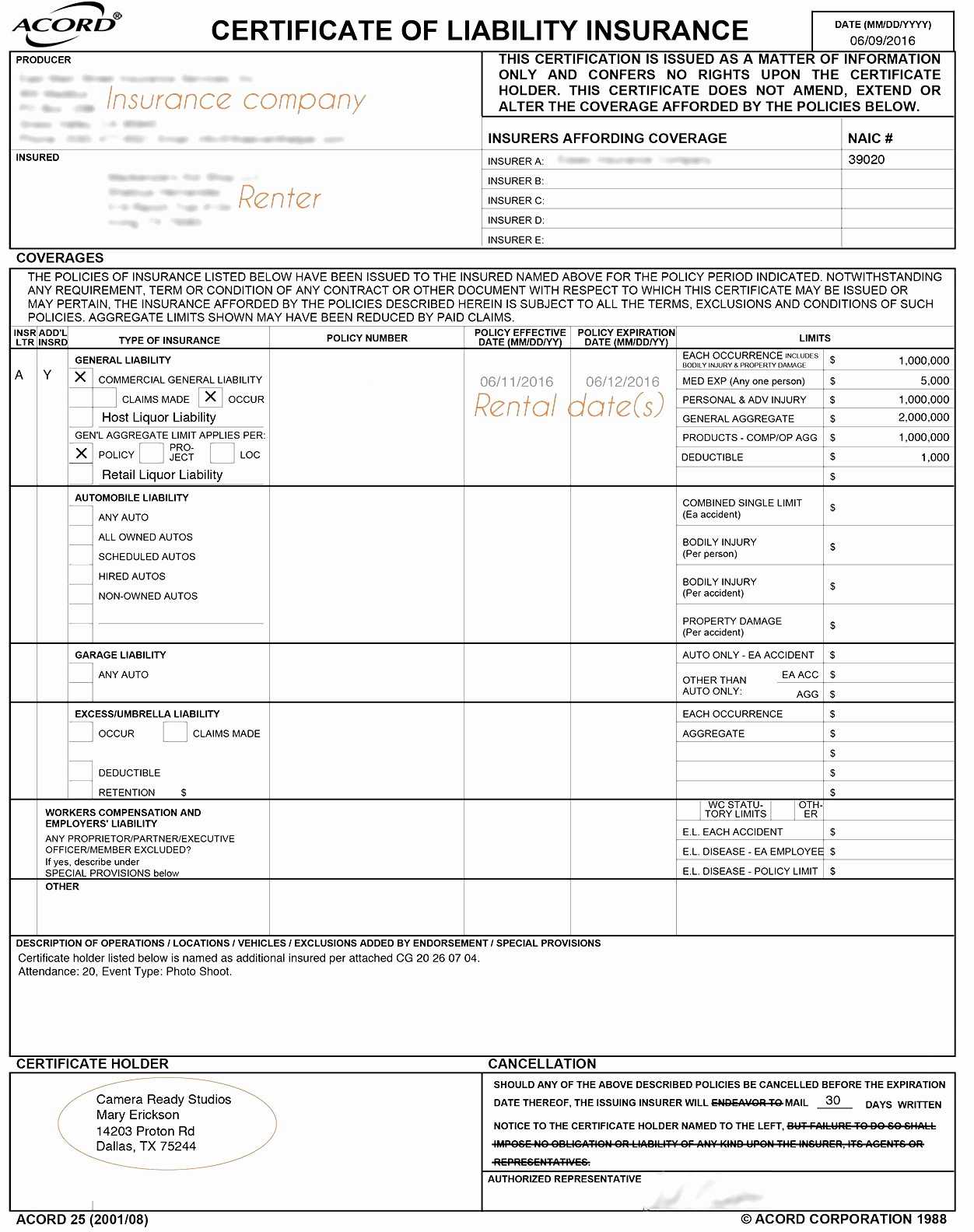 Acord Form Fresh Certificate Liability Insurance Fillable Of Intended For Certificate Of Liability Insurance Template