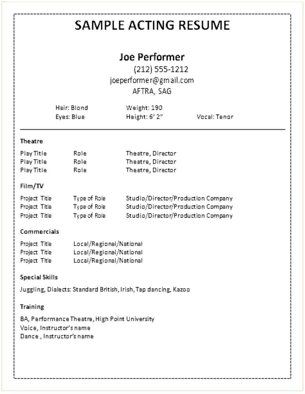 Acting Resume Template Pdf Rtf Word – My Chelsea Club Throughout Theatrical Resume Template Word