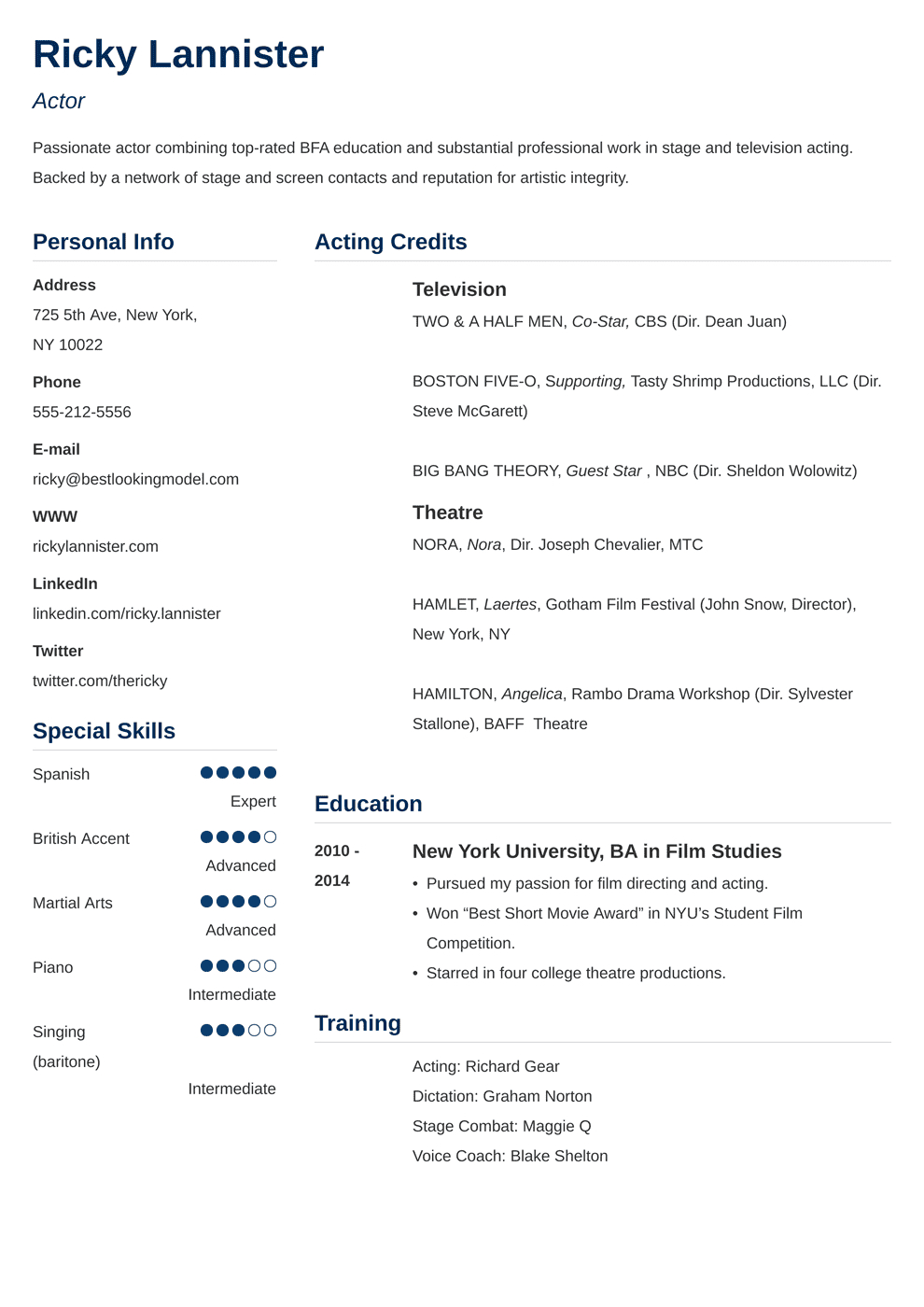 Acting Resume: Template, Sample & Actor Resume Advice [20+ Tips] With Regard To Theatrical Resume Template Word