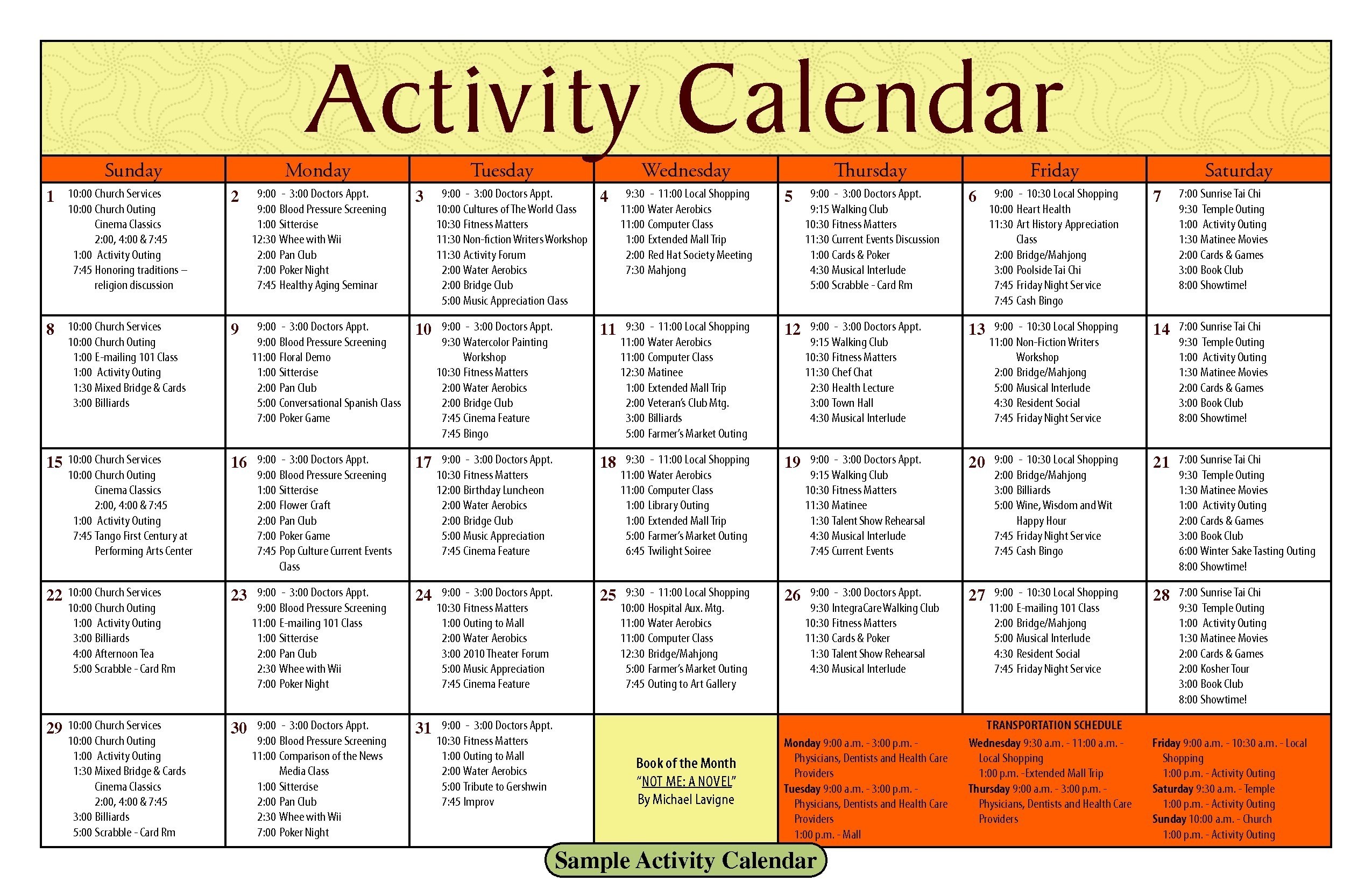 Activity Calendar Template – Printable Week Calendar Intended For Blank Activity Calendar Template