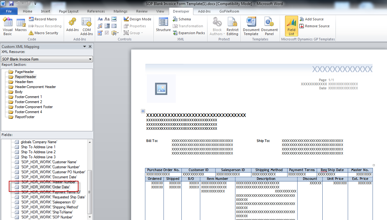 Adding Fields To Word Templates – Microsoft Dynamics Gp Regarding Hours Of Operation Template Microsoft Word