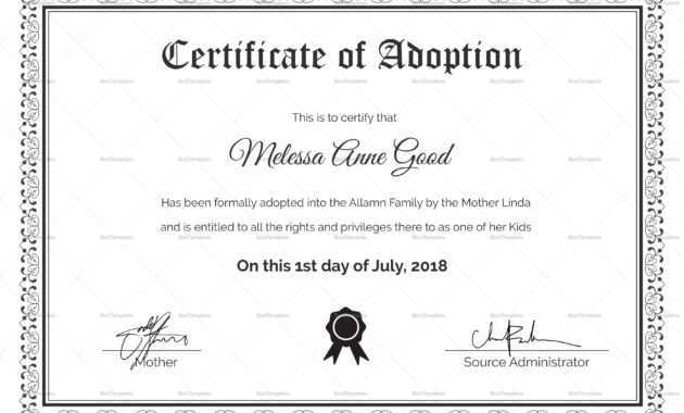 Adoption Certificate Design Template in Adoption Certificate Template