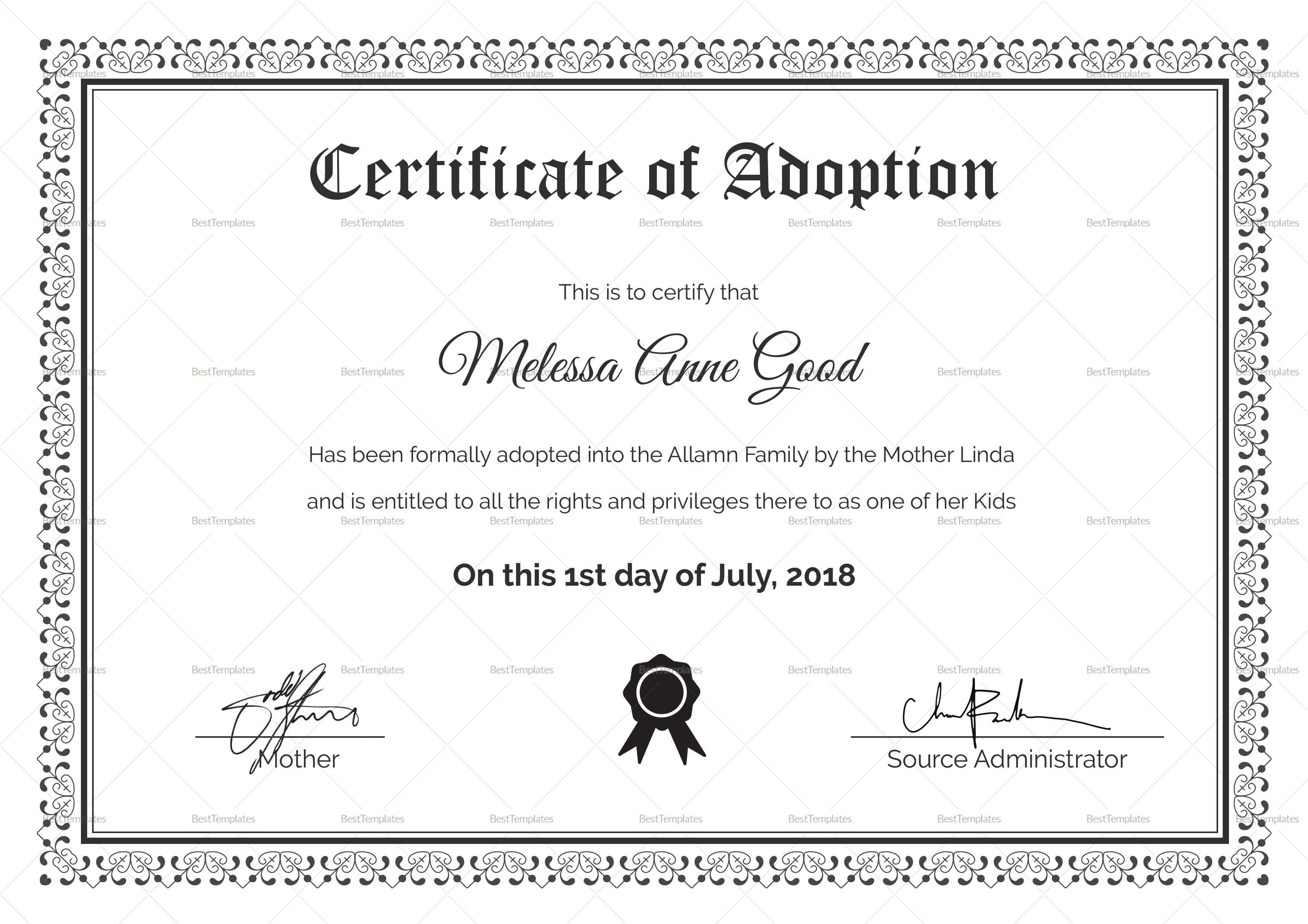 Adoption Certificate Design Template In Adoption Certificate Template