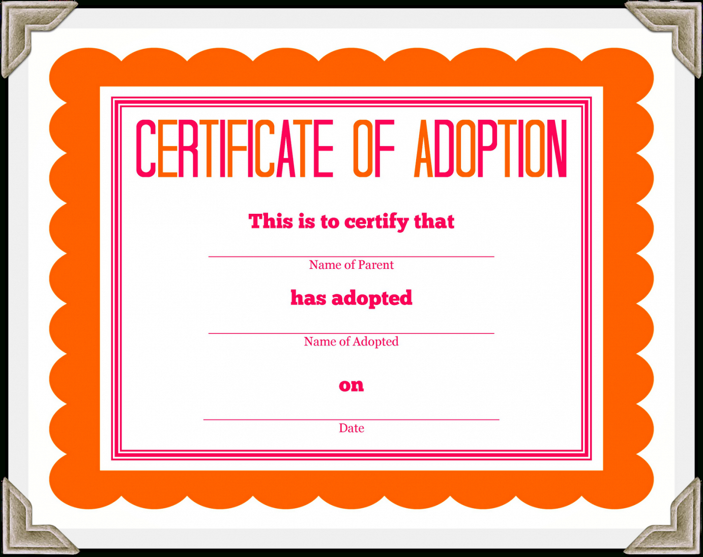 Adoption Certificate Template – Certificate Templates Inside With Regard To Blank Adoption Certificate Template