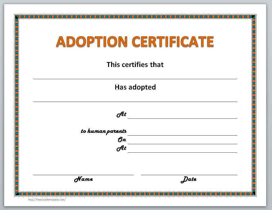 Adoption Certificate Template For Child Adoption Certificate Template