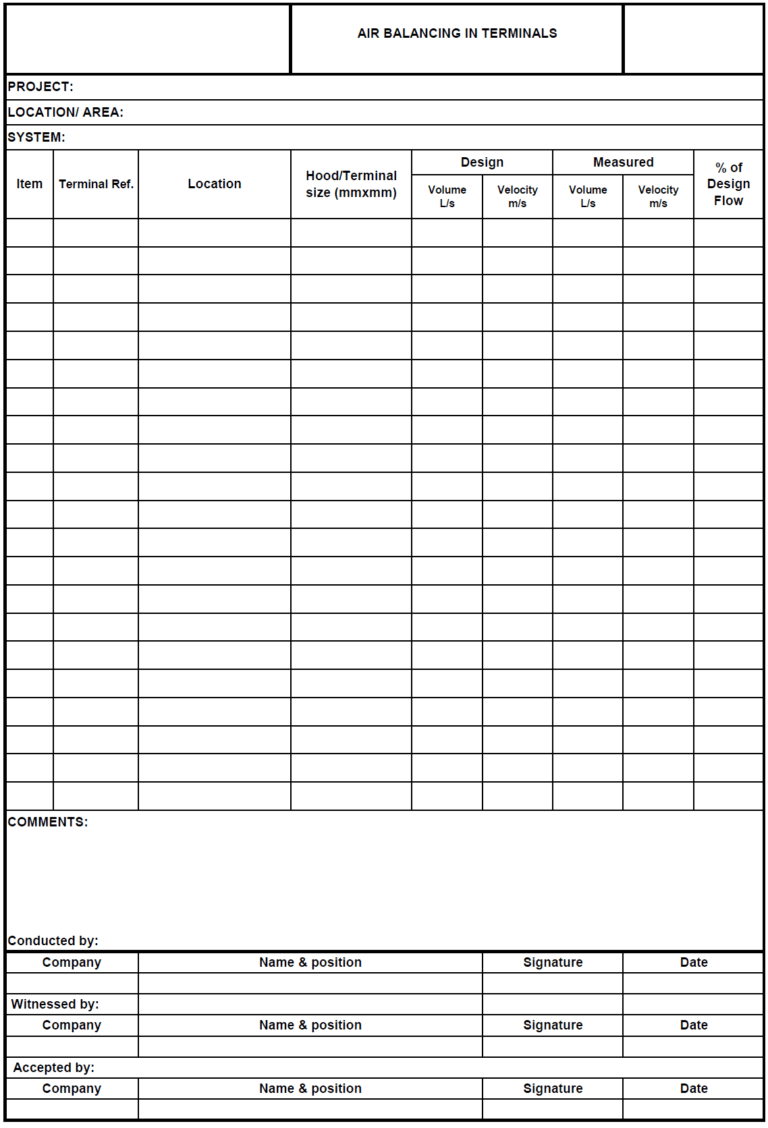 Air Balance Report Template