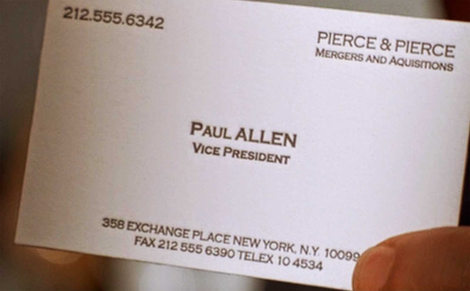 American Psycho – Was The Typo In Paul Allen's Busines Card With Regard To Paul Allen Business Card Template