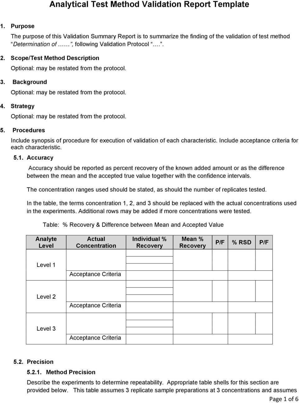 Analytical Test Method Validation Report Template – Pdf For Analytical Report Template