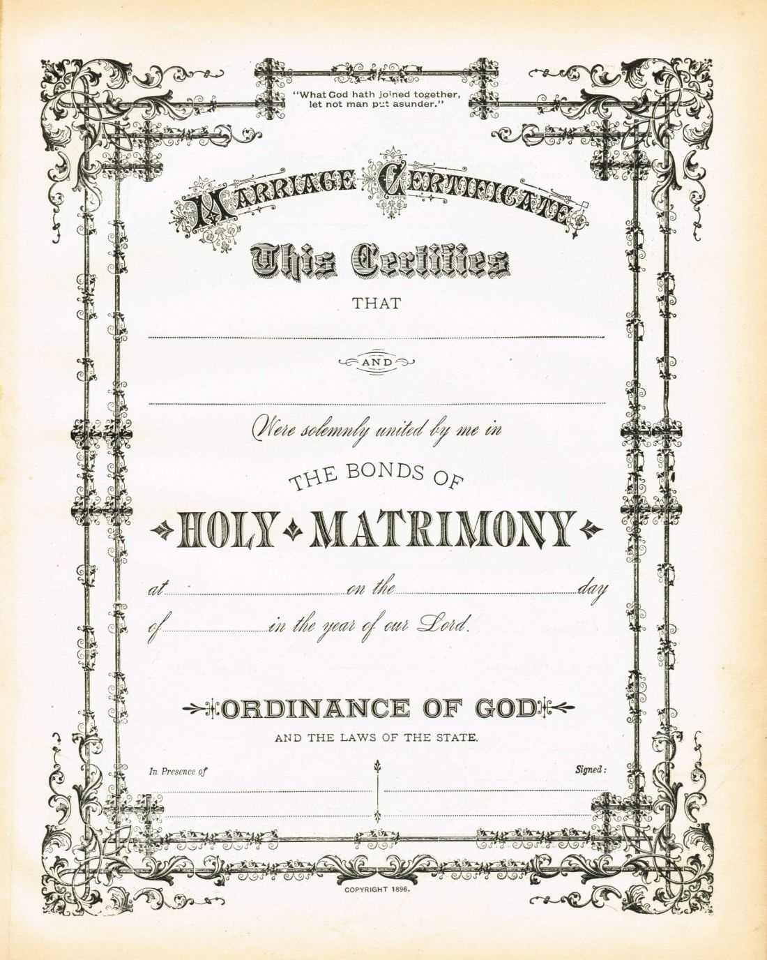 Antique Certificate Of Marriage Printable | Wedding For Blank Marriage Certificate Template