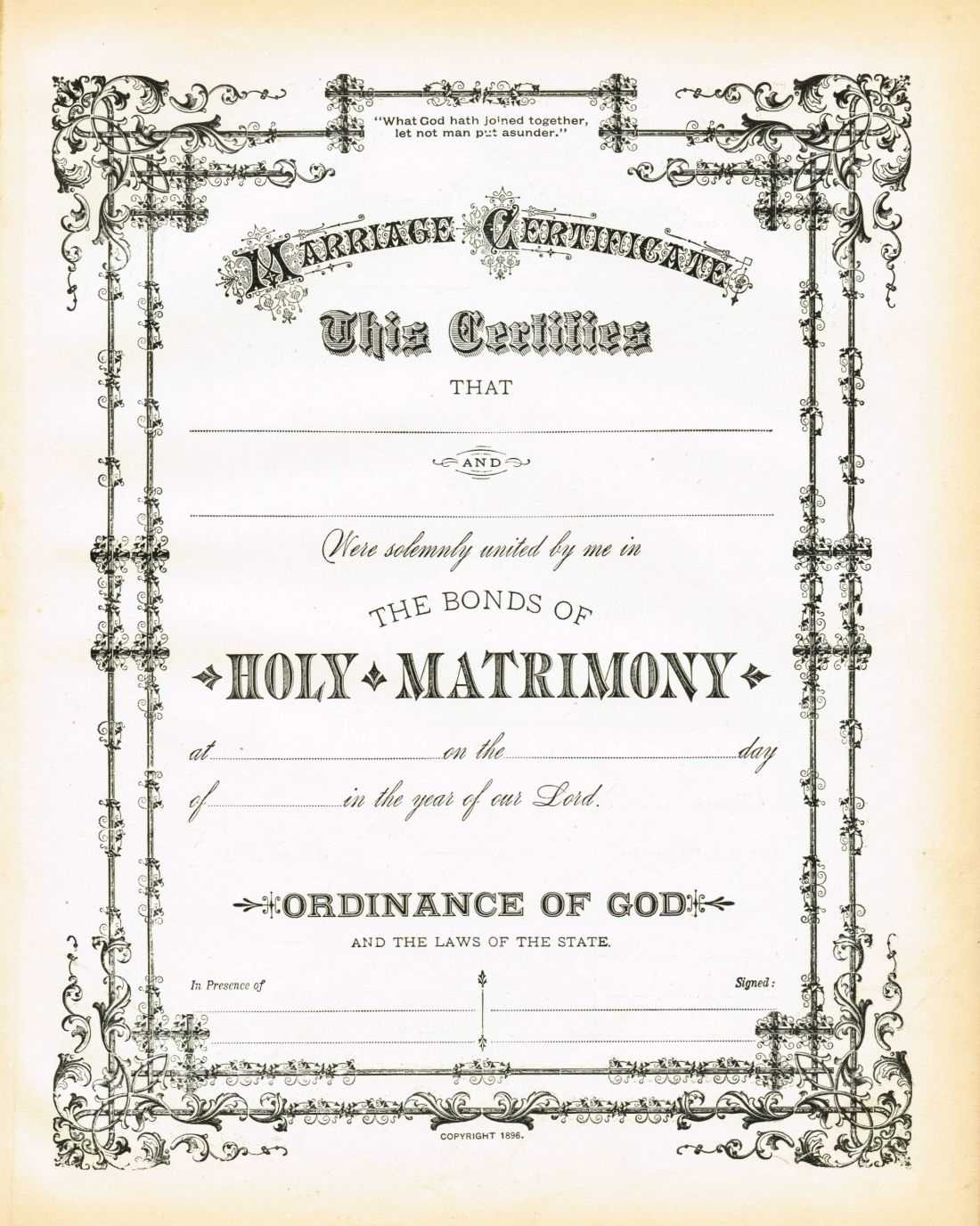 Antique Certificate Of Marriage Printable | Wedding With Regard To Certificate Of Marriage Template