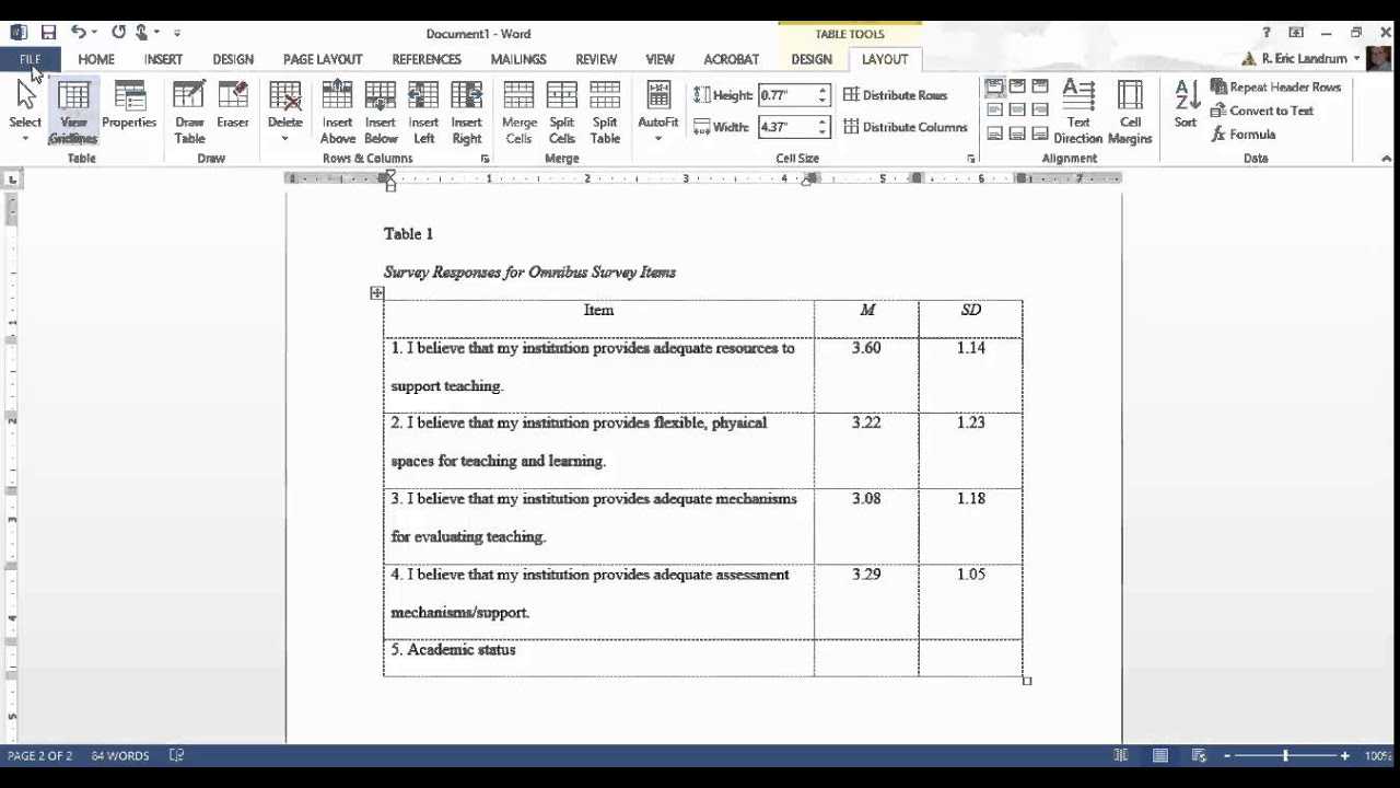 Apa Format For Microsoft Word: Tables Within Apa Table Template Word