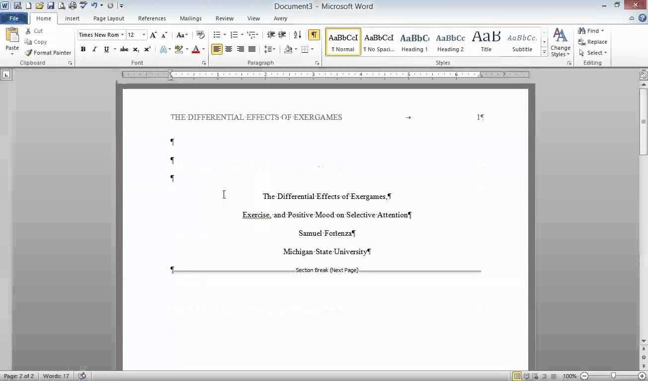 Apa Format: Title Page, Running Head, And Section Headings Inside Apa Template For Word 2010
