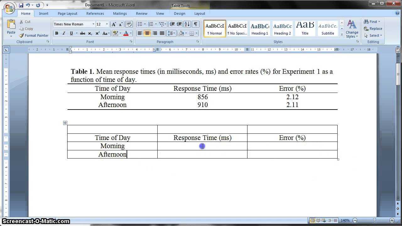 Apa Formatted Table In Ms Word 2010 For Apa Table Template Word