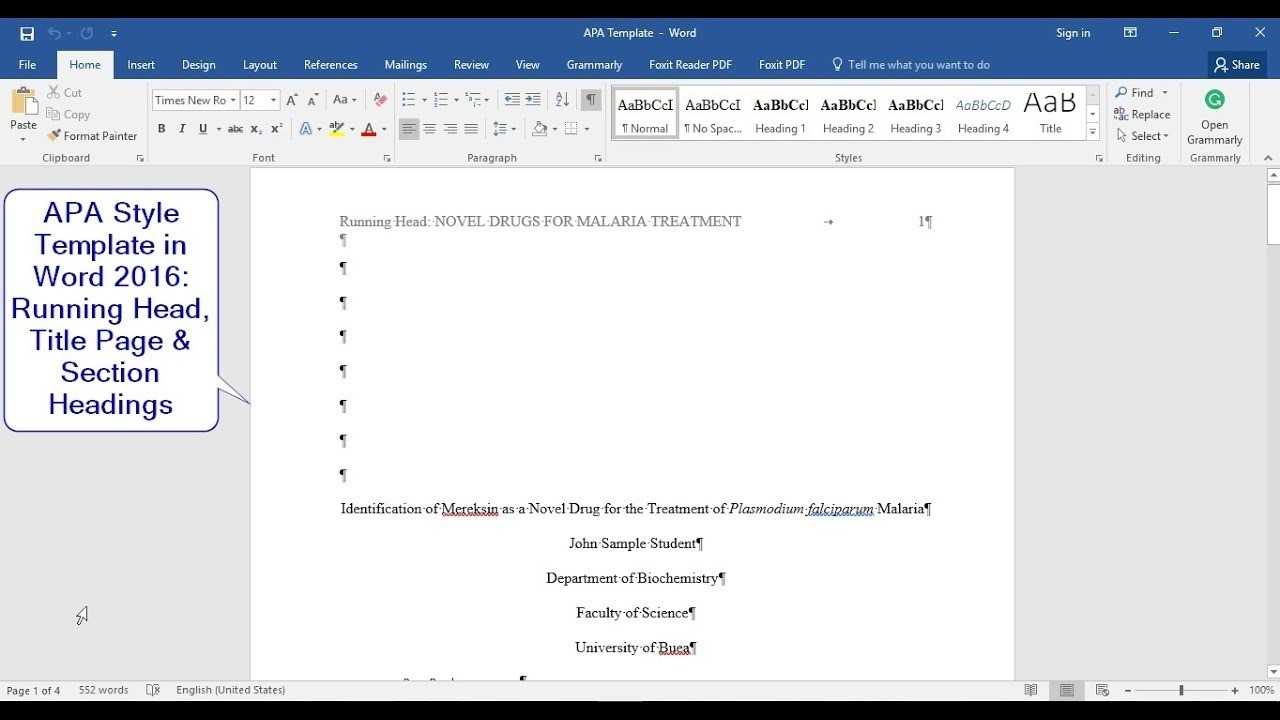 Apa Style (6Th Edition): How To Make A Template With Running Head, Title  Page And Section Headings For Word Apa Template 6Th Edition