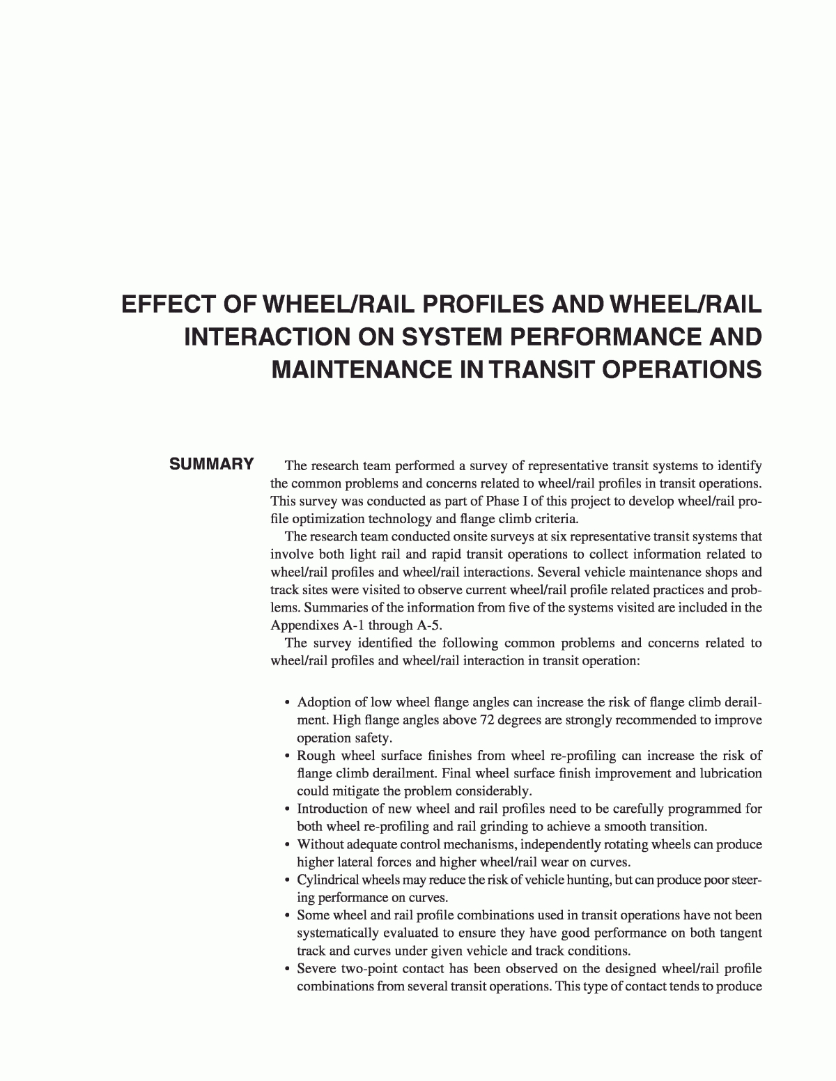 Appendix A – Effect Of Wheel/rail Profiles And Wheel/rail In Blank Performance Profile Wheel Template