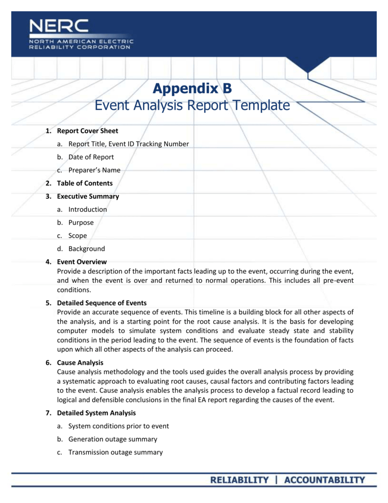 Appendix B – Event Analysis Report Template Pertaining To Reliability Report Template