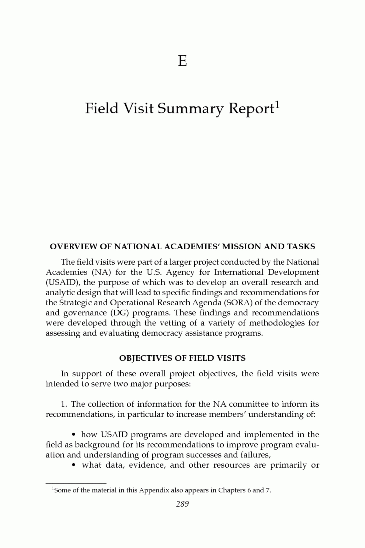 Appendix E: Field Visit Summary Report | Improving Democracy Within Evaluation Summary Report Template