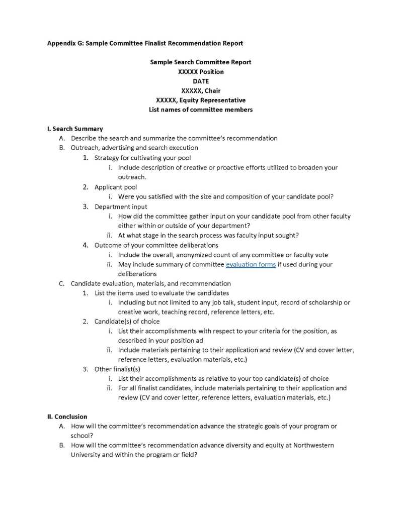 Appendix G: Sample Committee Finalist Recommendation Report Inside Recommendation Report Template