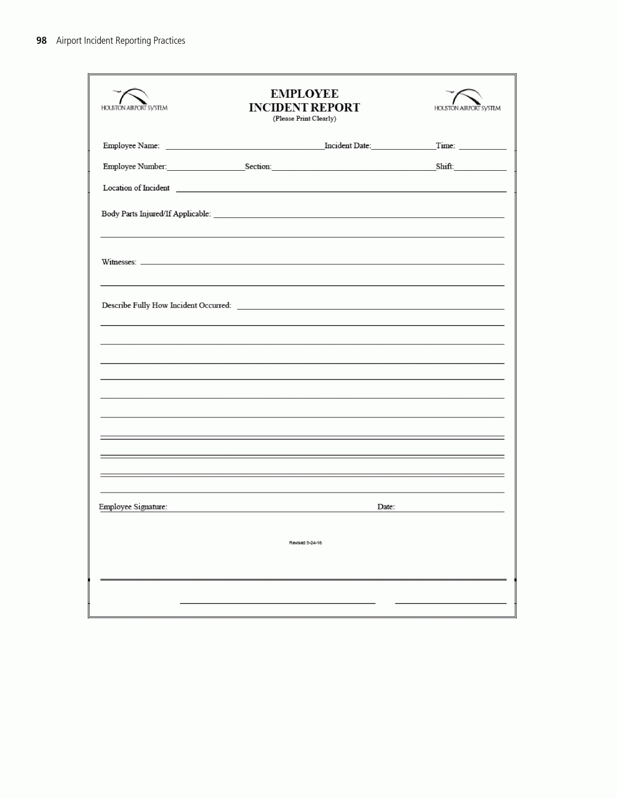 Appendix H - Sample Employee Incident Report Form | Airport Throughout Incident Report Book Template