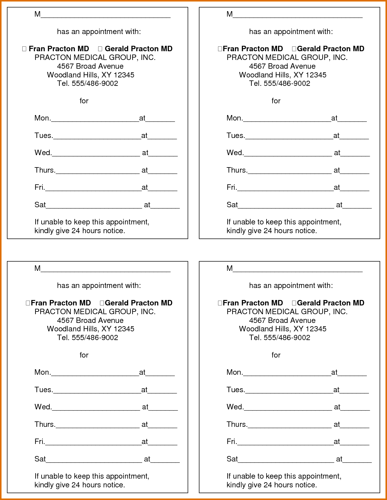 Appointment Reminder Card Template – Teplates For Every Day In Medical Appointment Card Template Free