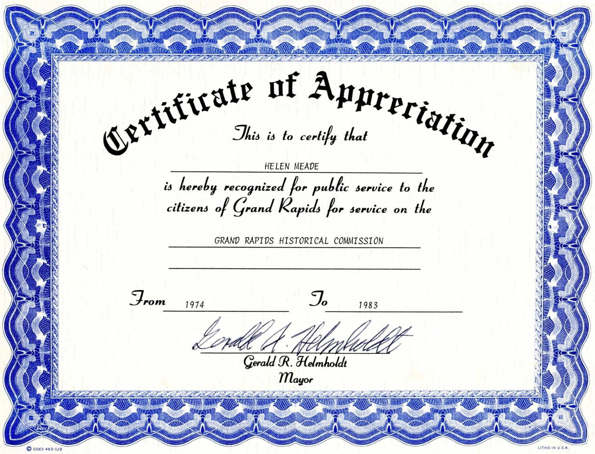 Appreciation Certificate Templates Free Download In Free Template For Certificate Of Recognition