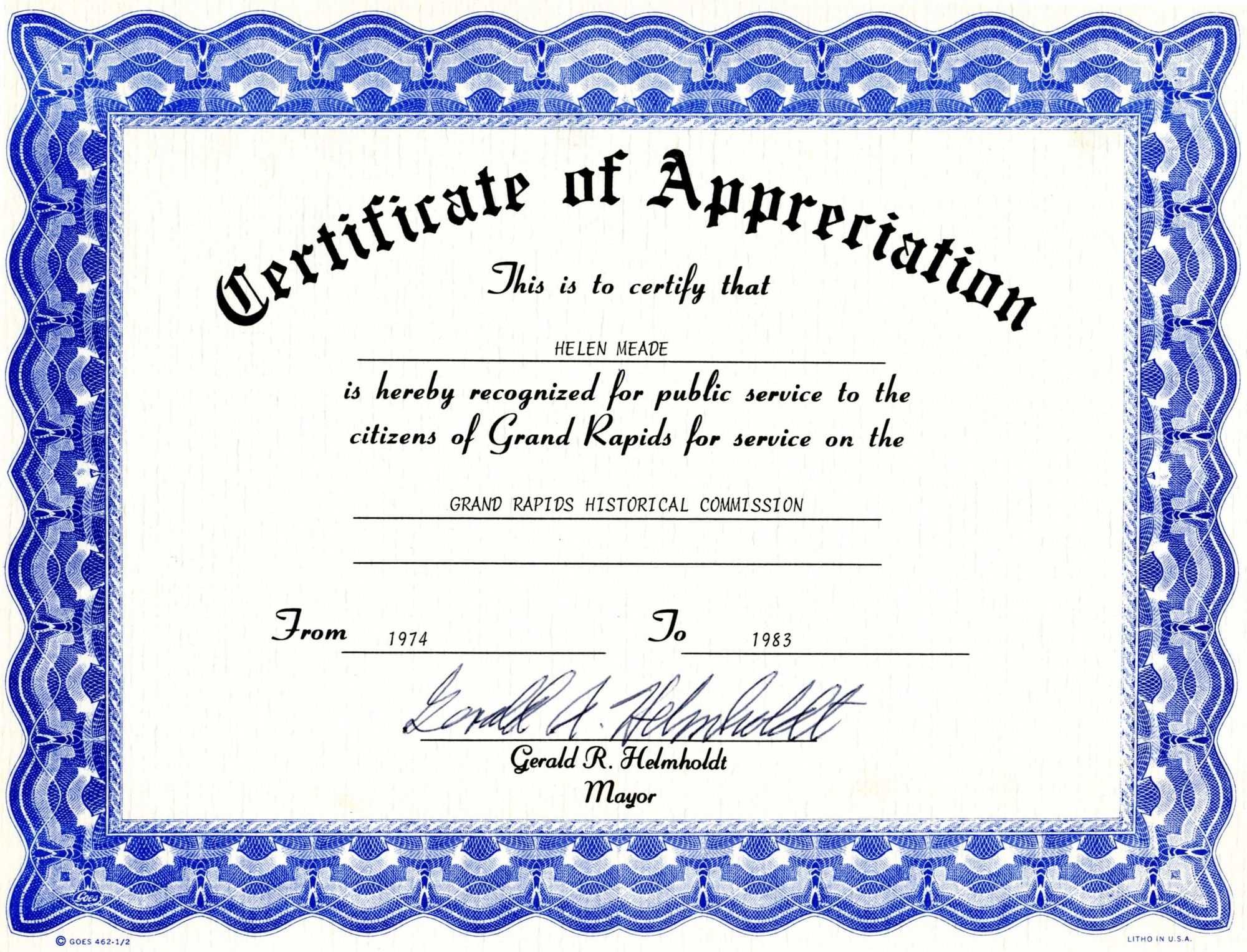 Appreciation Certificate Templates Free Download Intended For Certificate Of Service Template Free