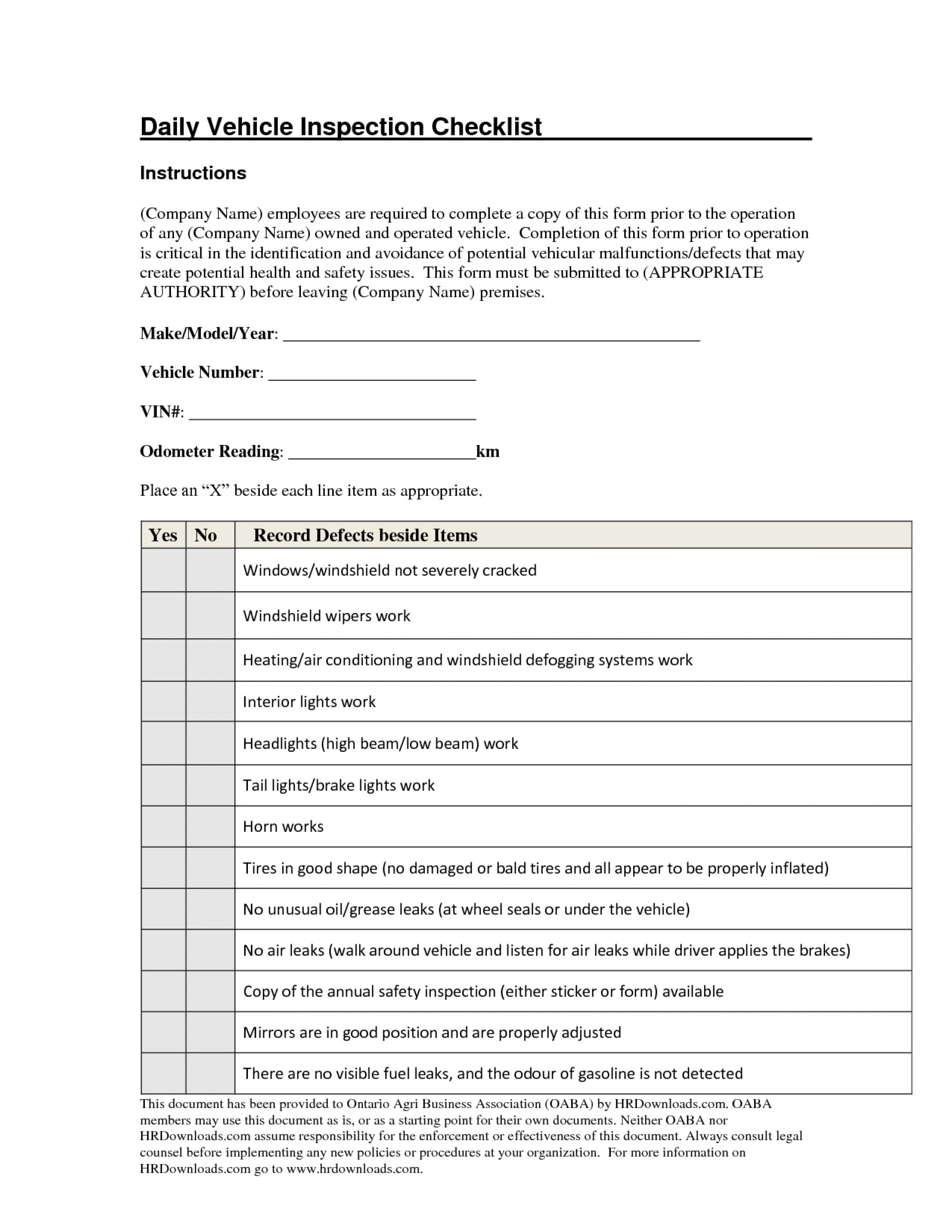Archaicawful Daily Vehicle Inspection Report Template Ideas For Daily Inspection Report Template