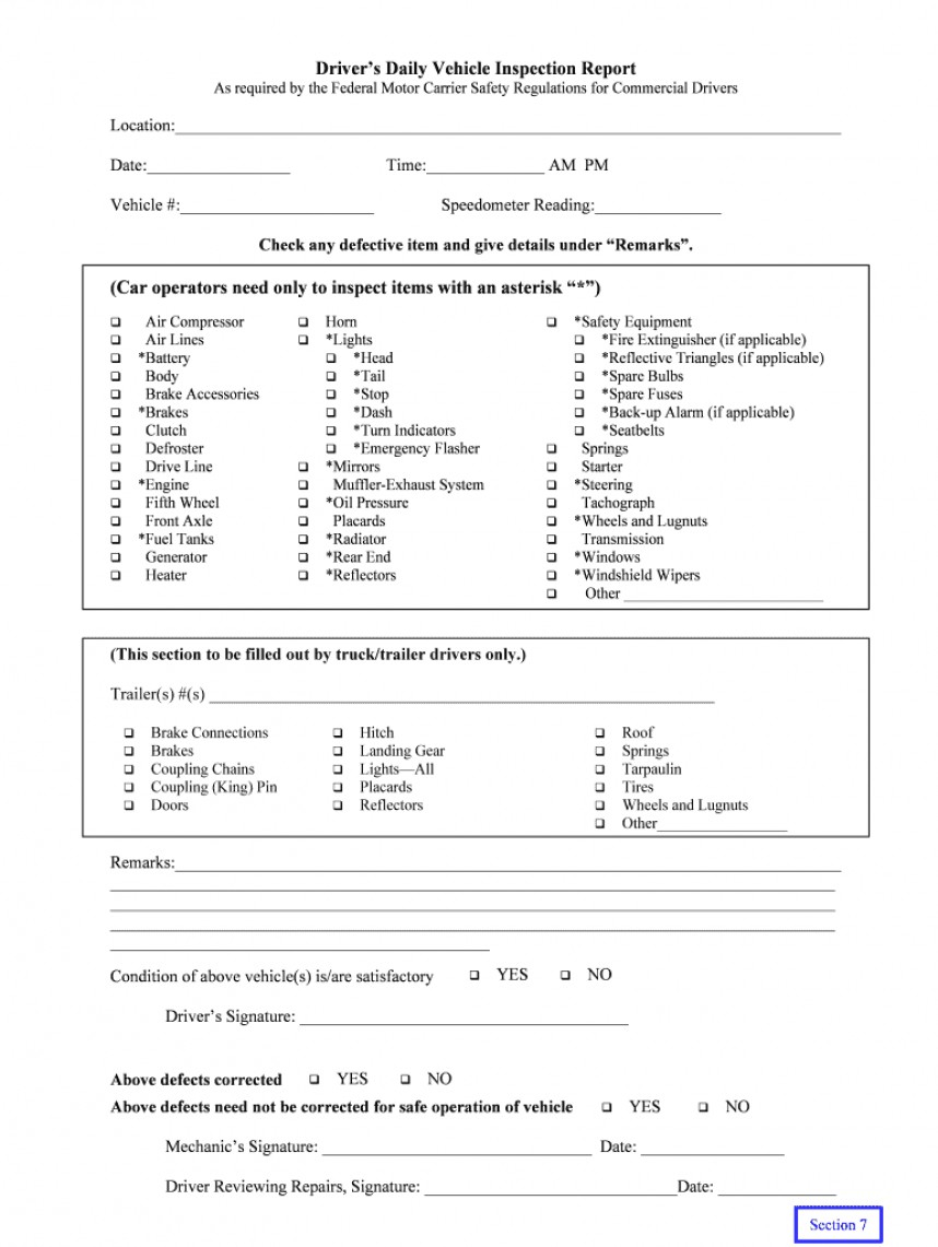 Archaicawful Daily Vehicle Inspection Report Template Ideas Pertaining To Daily Inspection Report Template