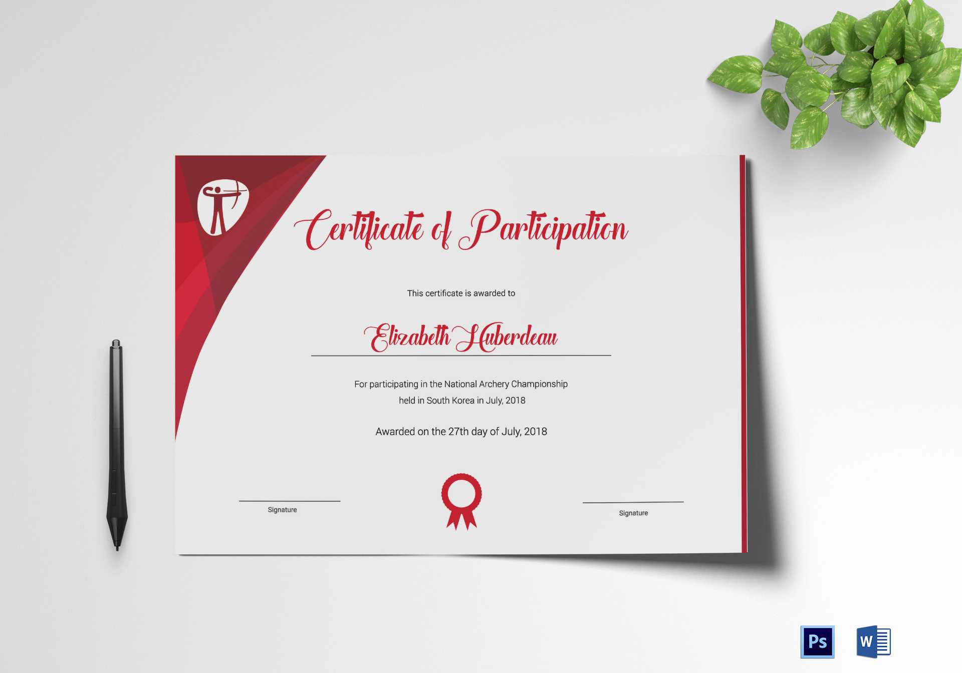 Archery Participation Certificate Template Regarding Certificate Of Participation Word Template
