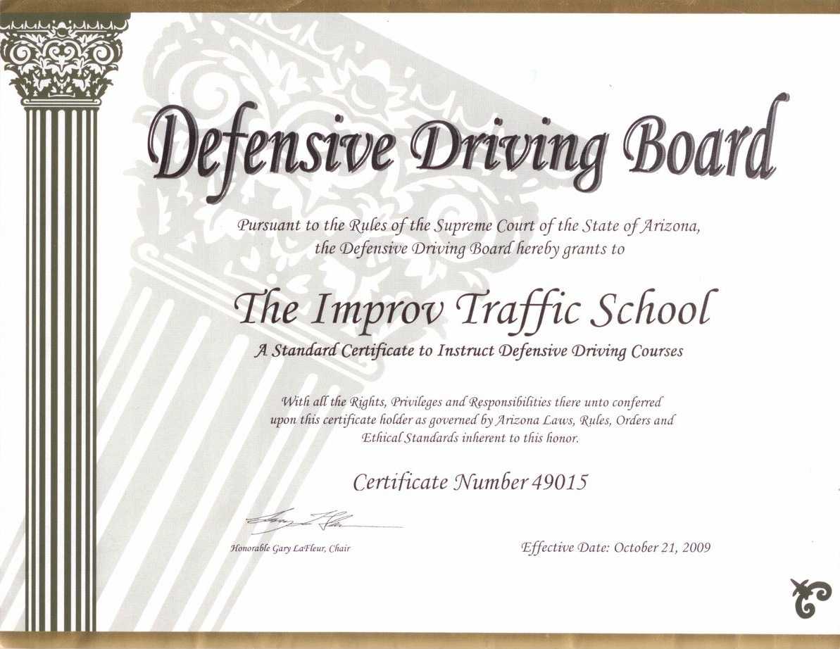 Arizona Defensive Driving Schoolimprov With Safe Driving Certificate Template