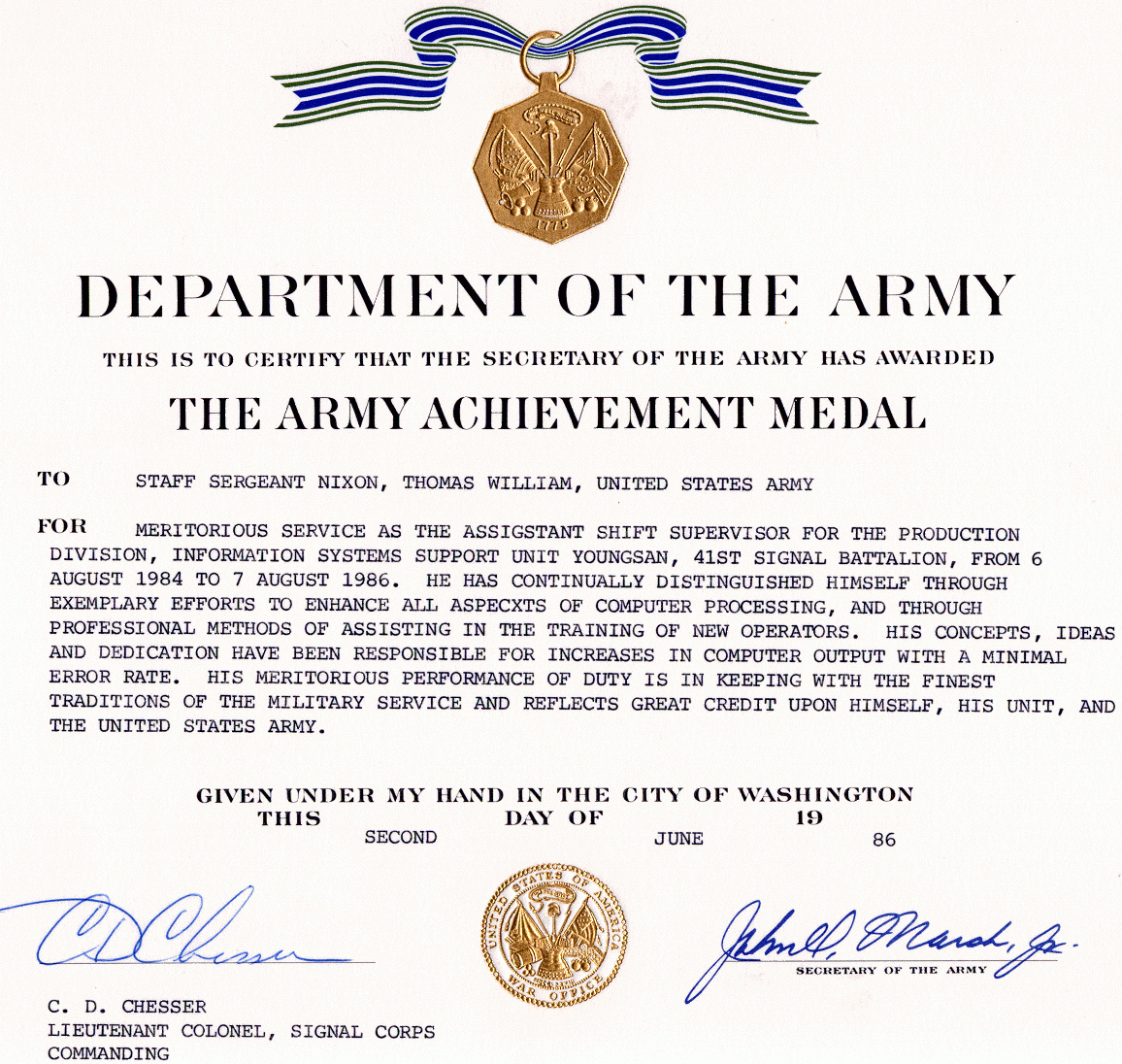 Army Achievement Medal With Certificate Of Achievement Army Template