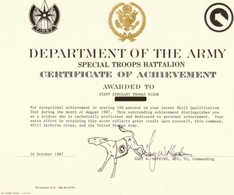 Army Certificate Of Achievement Template