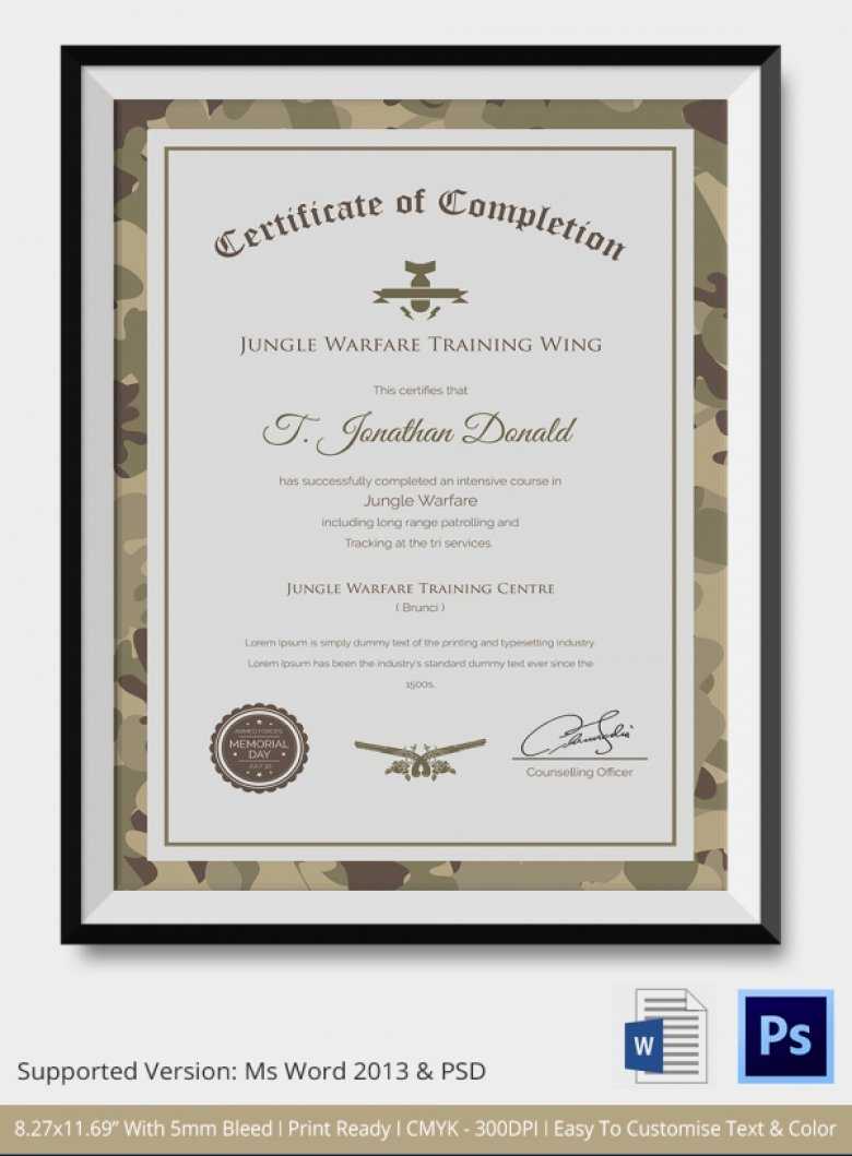 Army Certificate Of Completion Template – Atlantaauctionco In Army Certificate Of Completion Template