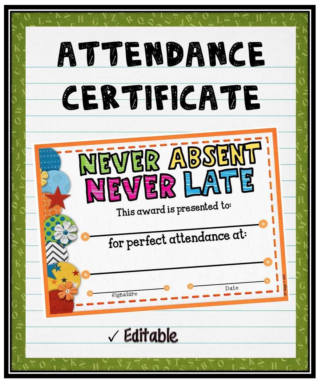 Attendance Certificate 2 {Fillable} | Attendance Certificate With Regard To Perfect Attendance Certificate Free Template