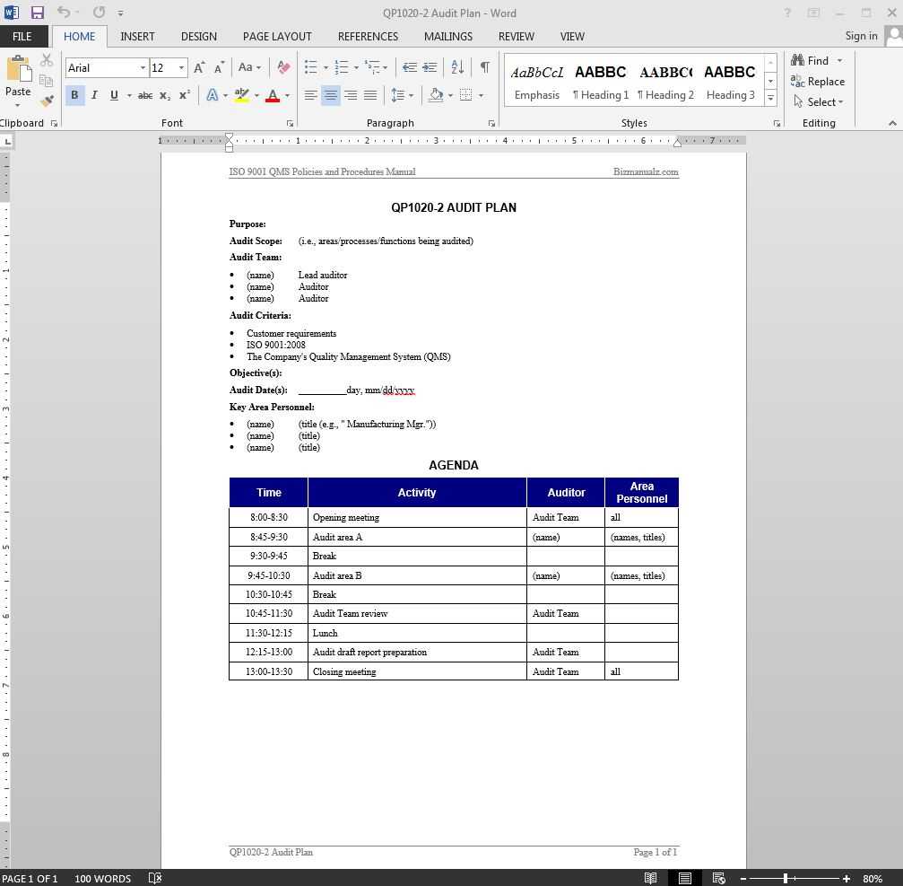 Audit Plan Iso Template | Qp1020 2 Pertaining To Internal Audit Report Template Iso 9001