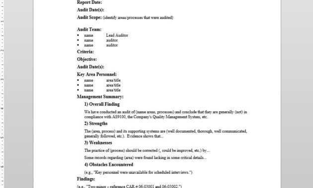 Audit Report As9100 Template | As1200-4 in It Audit Report Template Word